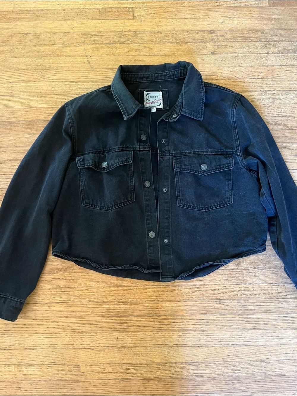 Stoosh Vintage Black Denim Jacket Oversized Grunge Y2K Trucker Jacket Size XL
